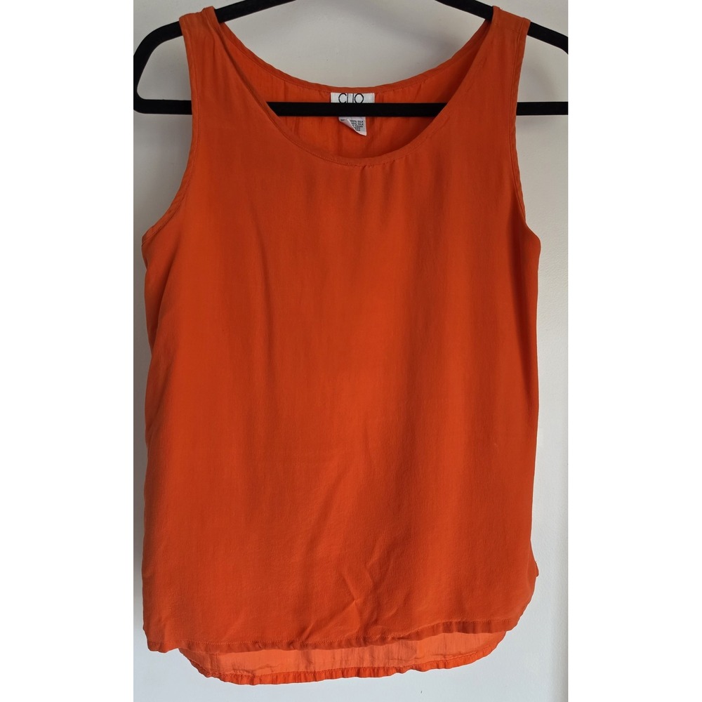 Clio Silk Tank Top Size 6 Women Sleeveless Orange Solid Round Neck Camisole VTG